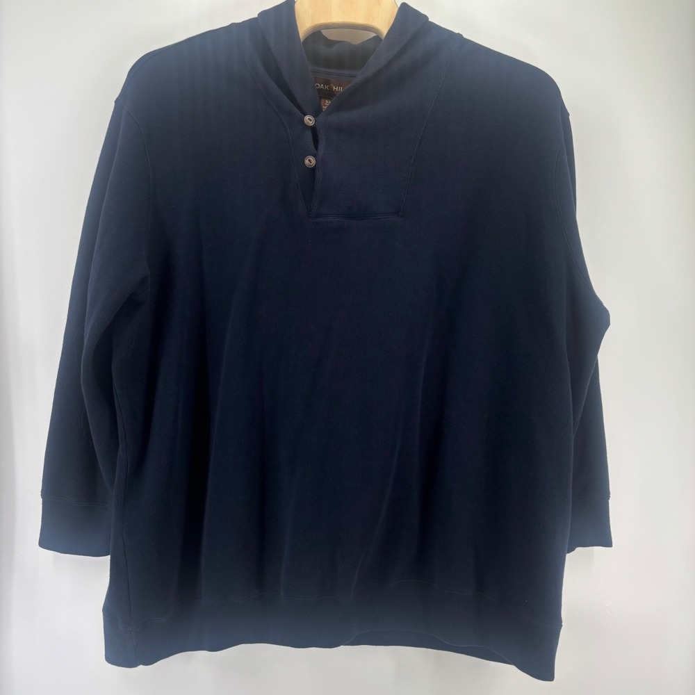 Oak Hill Henley Sweater Mens 2XL Navy Blue Shawl Collar Ribbed Knit Pullover